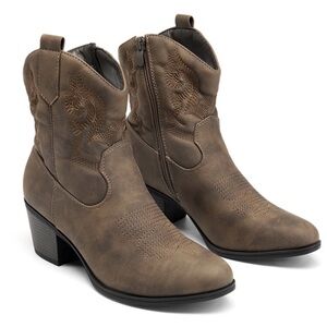 Global Win Western Brown Embroidered Mid-Calf Cowgirl Boots (NWOT)